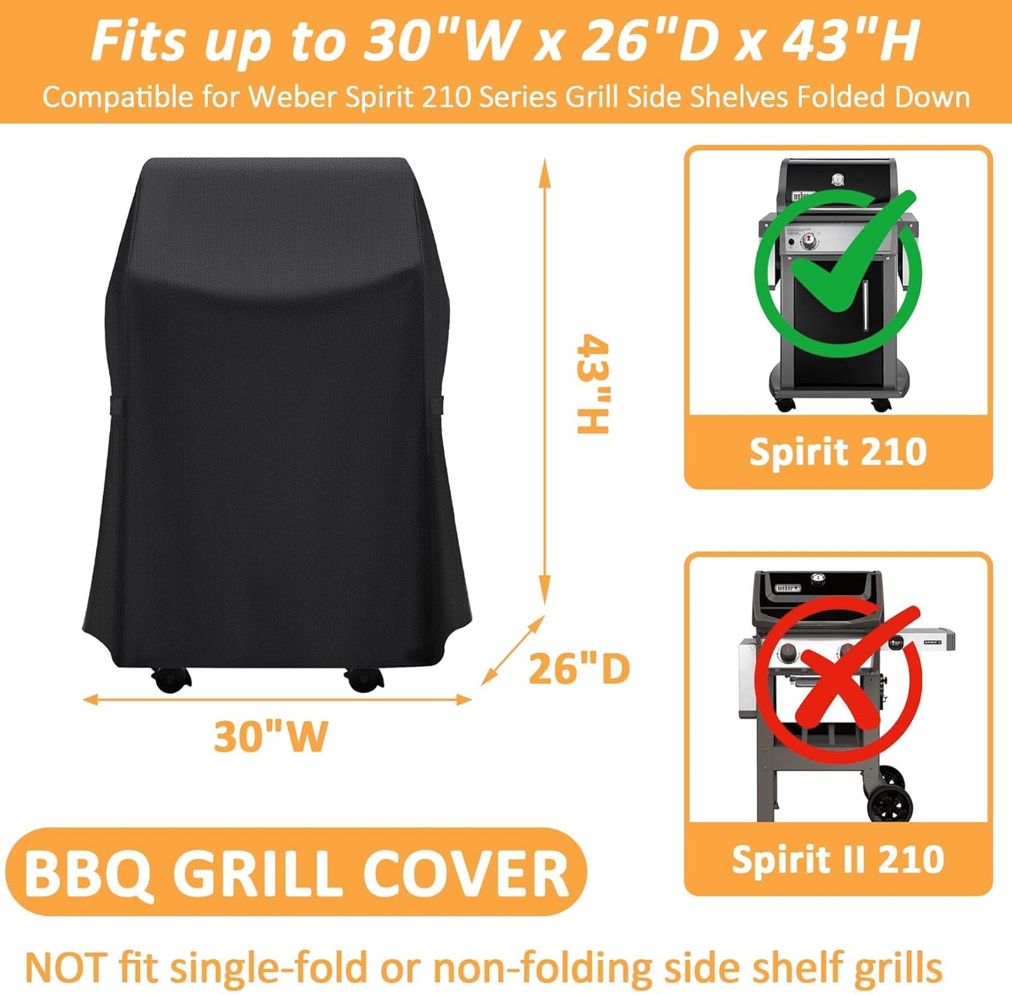 Weber - 30 Inch Grill Cover | Waterproof BBQ Cover for Spirit 210 Series - Fits 2 Burner Grills