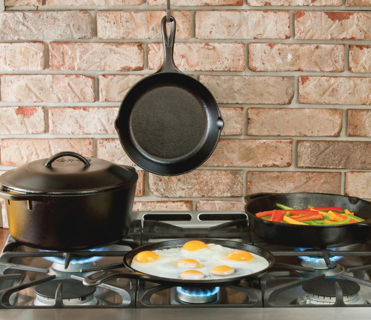 Lodge Cast Iron Set - Pre-Seasoned Cookware with Skillets, Griddle & Dutch Oven - 5-Piece PFAS-Free Set