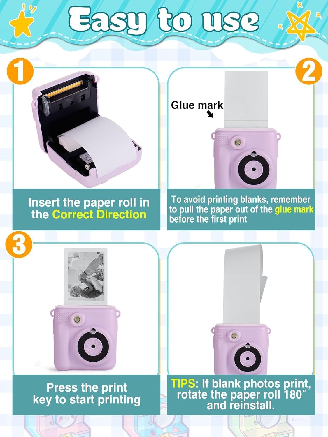 Skiennix Instant Camera Print Refill Paper - 9 Rolls of Thermal Paper for Kids' Cameras | Perfect Birthday Gift for Ages 4-10