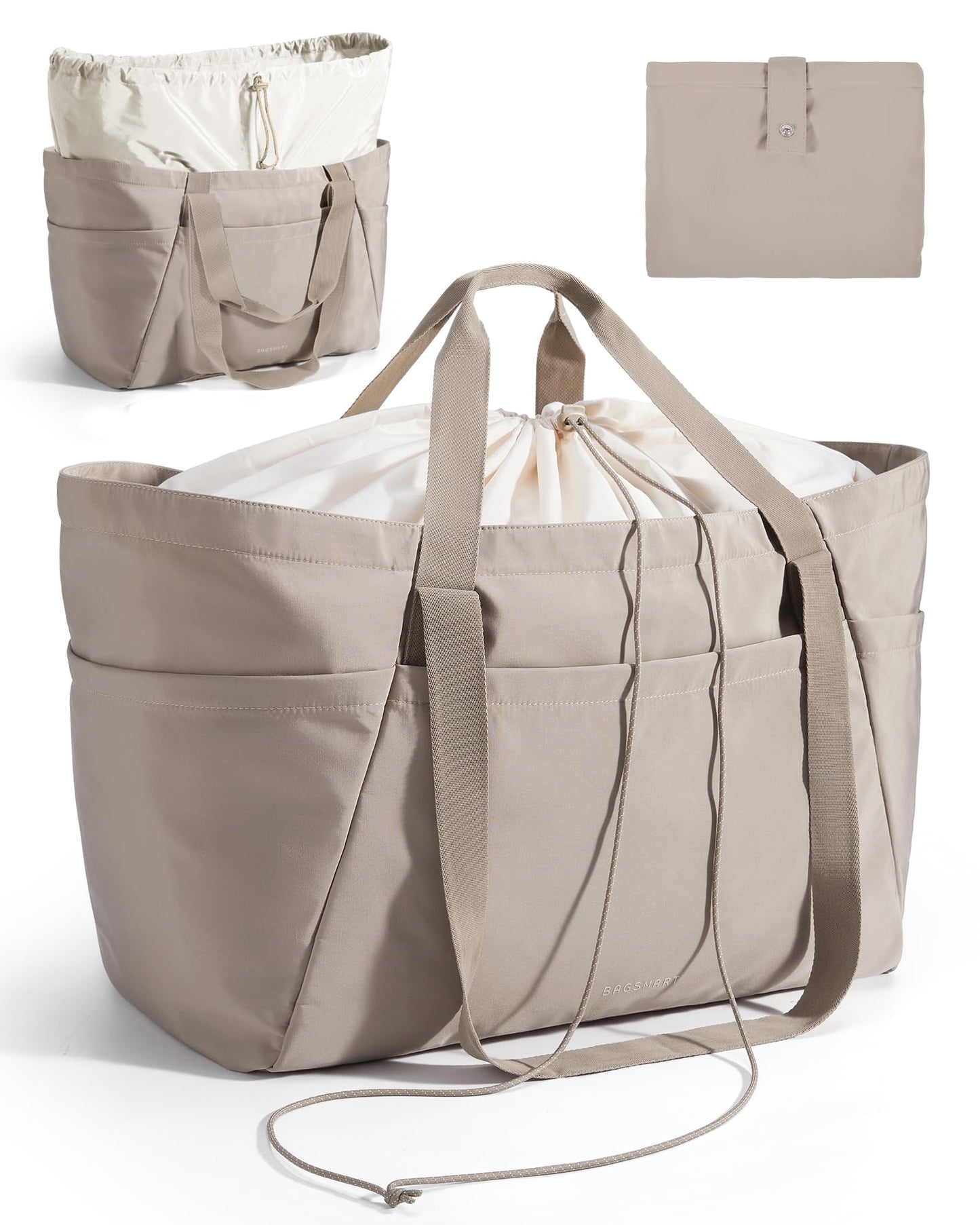 BAGSMART 73L Large Beach Bag, Reusable Shopping Bags, Foldable Tote for Moving Holiday Travel College Packing, Camel