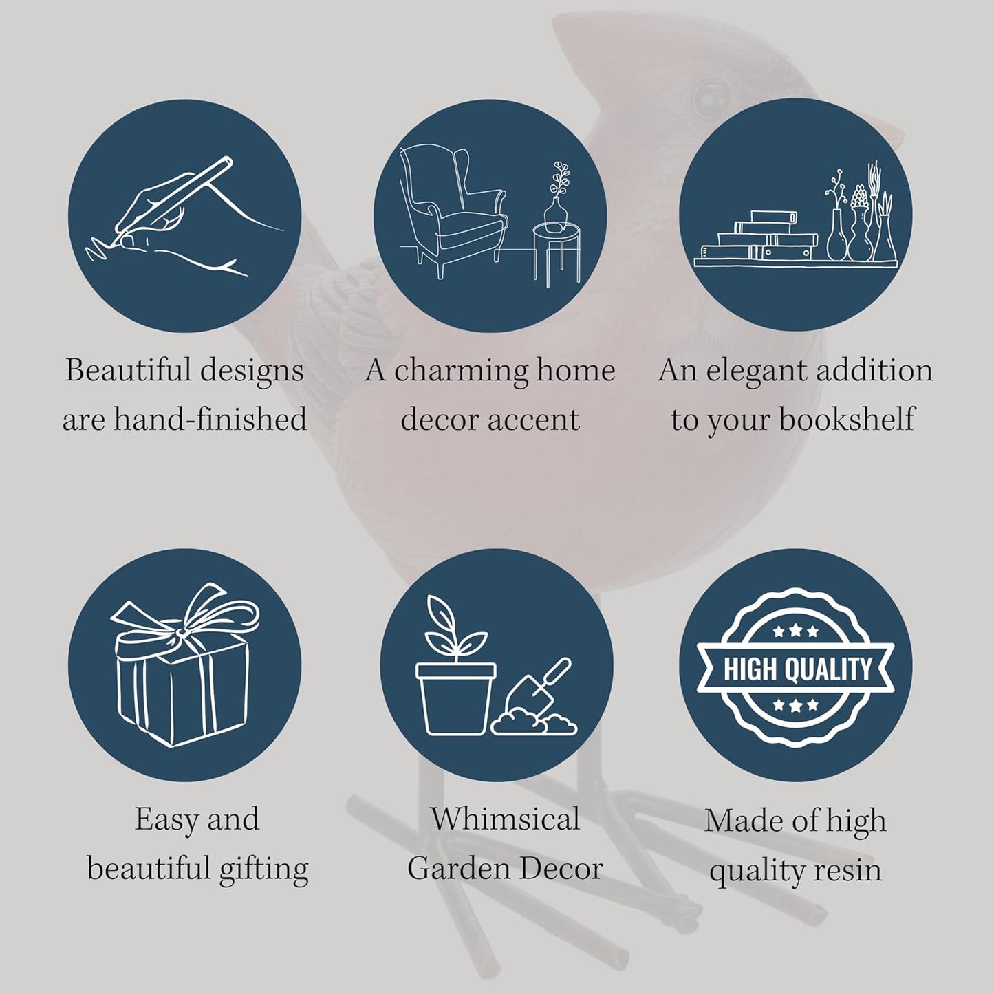 Decorative 4-Inch Red Cardinal Bird Figurine - Resin Stone Home Accent