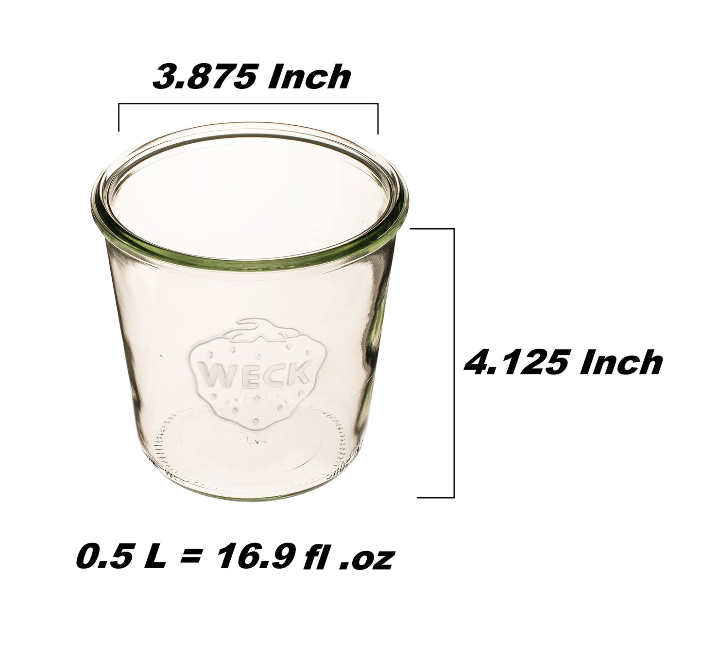 Weck Einmachgläser 742-19 6 fl. oz Weck Formgläser aus transparentem Glas – Umweltfreundliches Einmachglas – Frischhaltedosen mit Deckel luftdicht – 1/2 Liter Gläser Set – 4 Stück Gläser mit Deckel