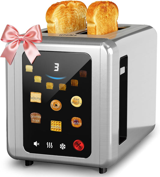 WHALL Touch Screen Toaster - 2 Slice Smart Toaster with Digital Timer & 6 Shade Settings | Silver