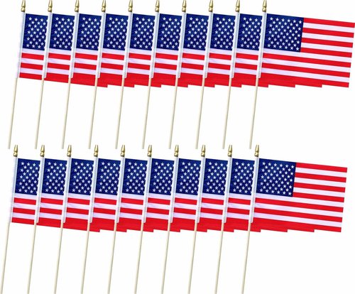 20 Pack USA Flags American Stick Flag Small Mini Handheld Flags for July 4th Independence Day&Memorial Day Decorations,（ 5 × 8inches）, essential for parties and celebrations ﻿