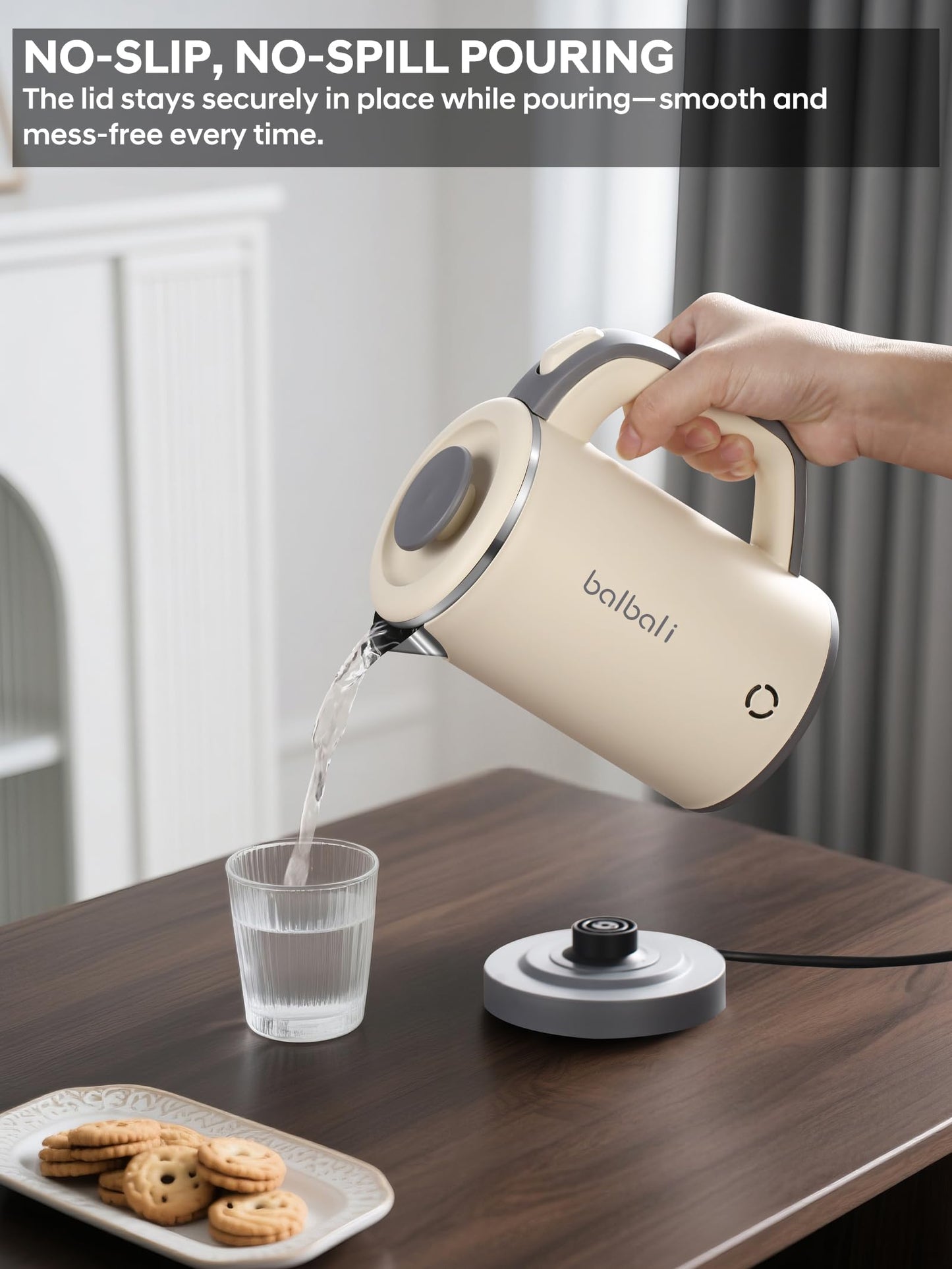 Portable Electric Kettle, 27oz Mini Travel Kettle for Camping & Office, 600W Fast Boiling, Compact Personal Small Kettle with Auto Shut-Off, Stainless Steel Interior, Beige