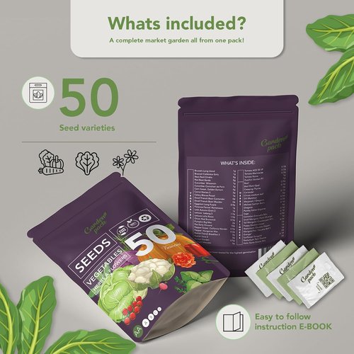 Garden Pack Vegetable Seeds | 50 Varieties of Non-GMO Heirloom Seeds for Planting - Perfect Gardening Gifts
