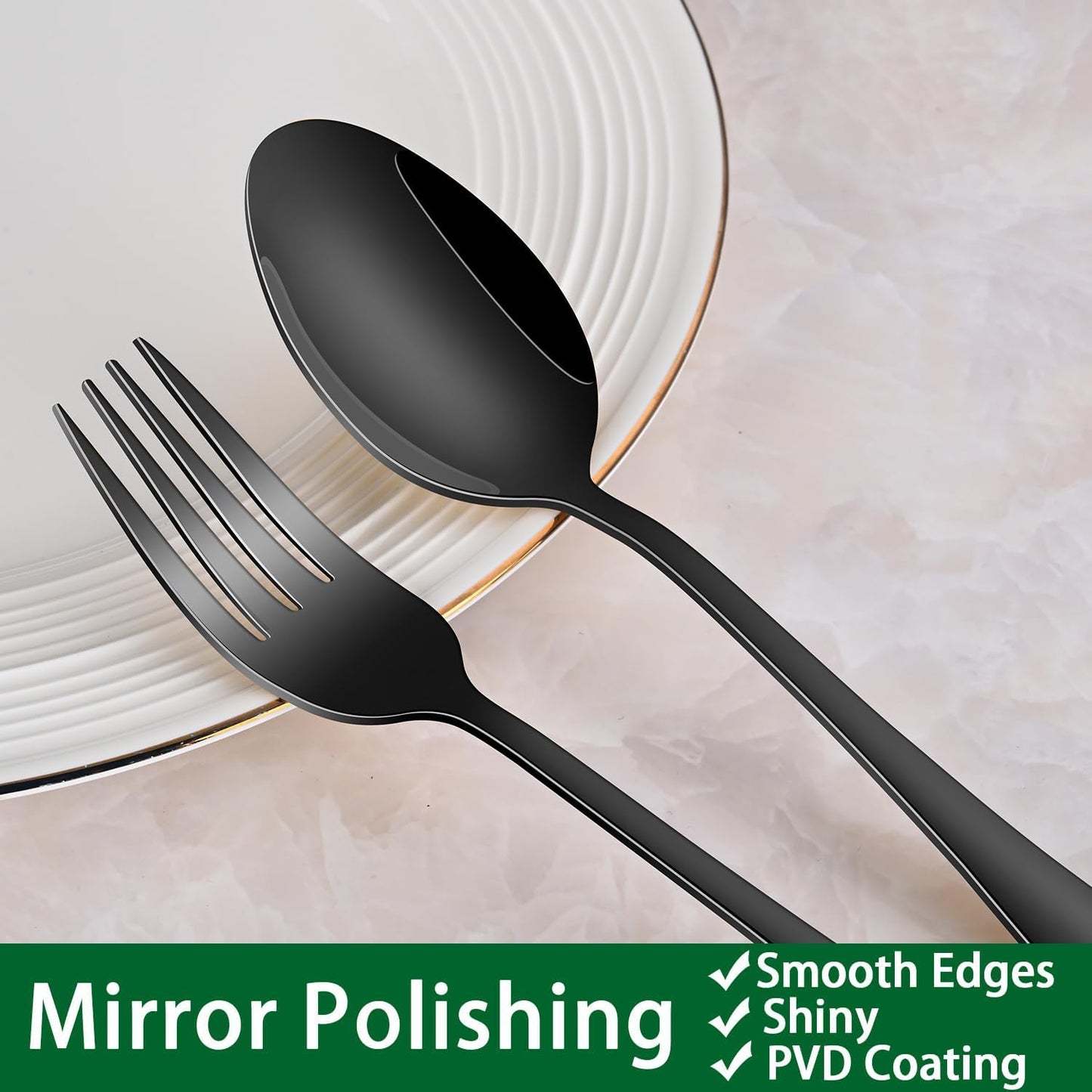 Skiennix 24-Piece Black Silverware Set - Food-Grade Stainless Steel Cutlery for 4 | Mirror Finish