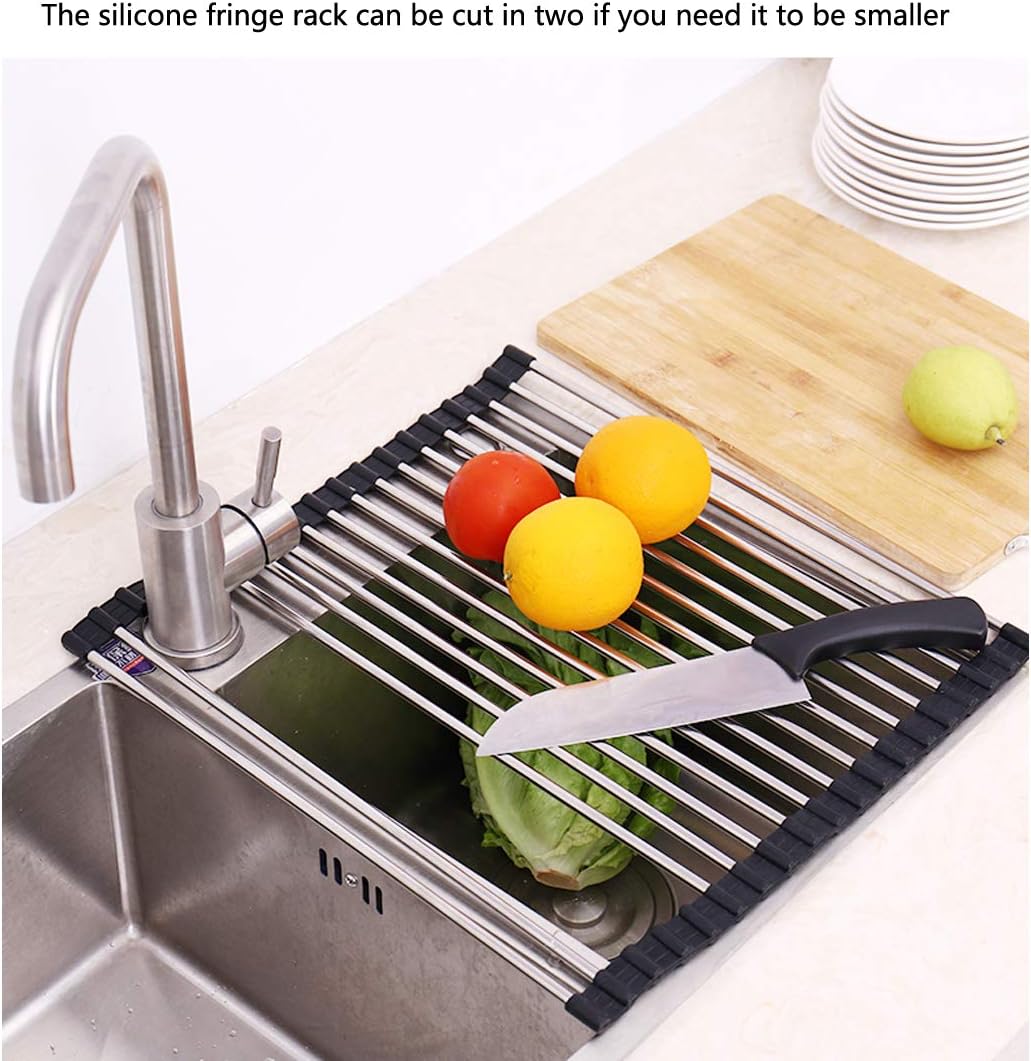 Skiennix Over The Sink Dish Drying Rack - 304 Stainless Steel, Foldable & Easy to Store | 17.7" x 16" - Black