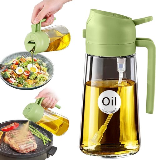 Glass Olive Oil Sprayer - 16oz 2-in-1 Oil Dispenser for Cooking & Salad | Premium Kitchen Gadget (Green)