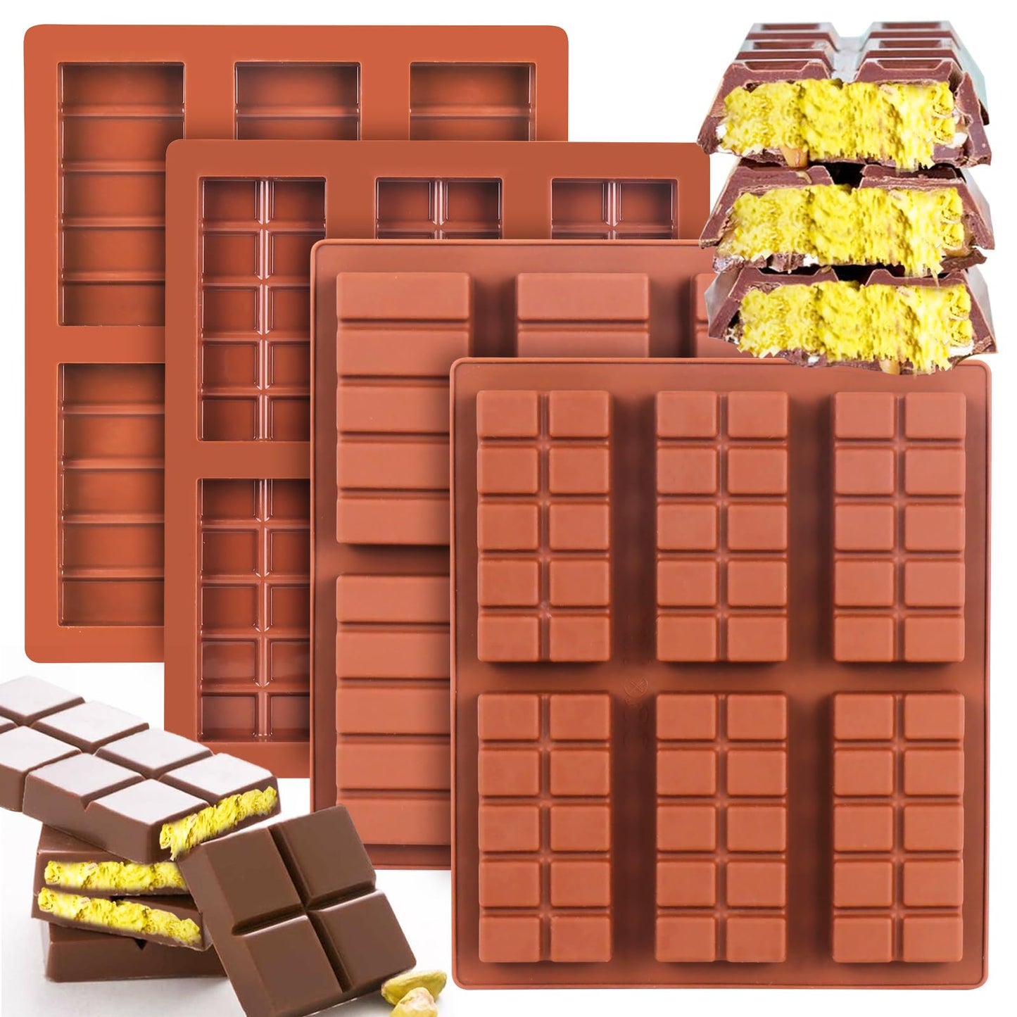 Palksky Large Chocolate Bar Mold Deep Dubai, Thick Chocolate Bar Molds Silicone for Filling Knafeh Pistachio, Chocolate Mold for Baking,1PCS Silicone Molds +100Pcs Bags