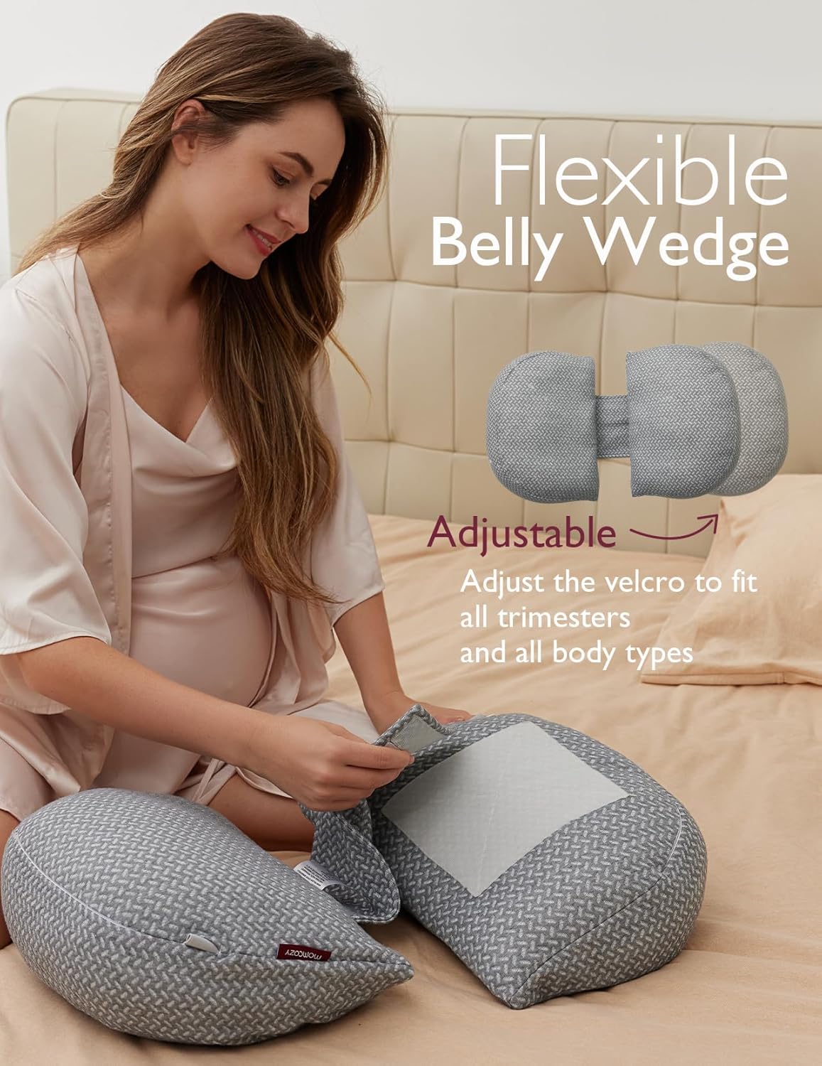 Momcozy Portable Pregnancy Pillow - W Shaped Maternity Support for Side Sleepers | Adjustable Travel Wedge in Deep Grey