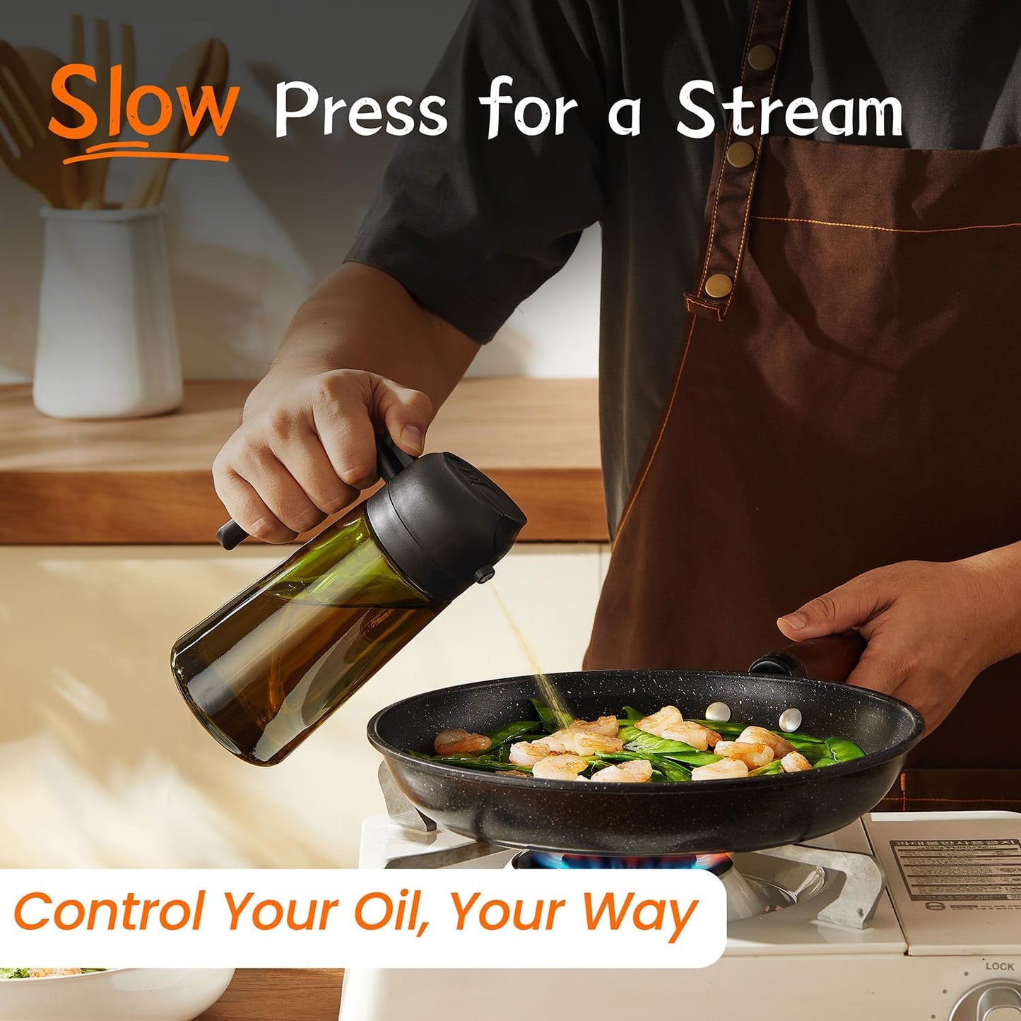 TrendPlain - Olive Oil Dispenser Bottle | 16oz Kitchen Gadget & Air Fryer Accessory - Black