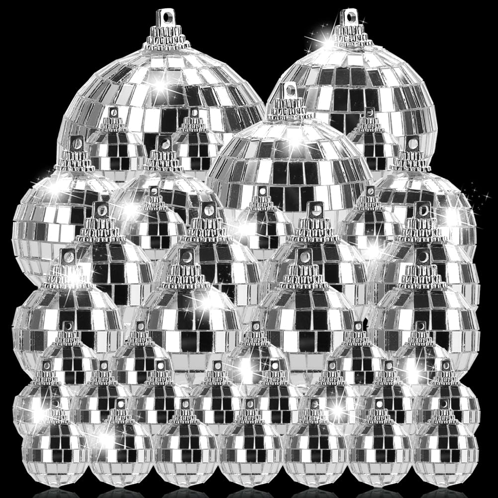 54Pack Disco Ball, Hanging Mirror Disco Ball Ornaments 70s Disco Party Decorations Mini Silver Reflective Christmas Balls for Holiday Wedding Xmas Tree Home Decor