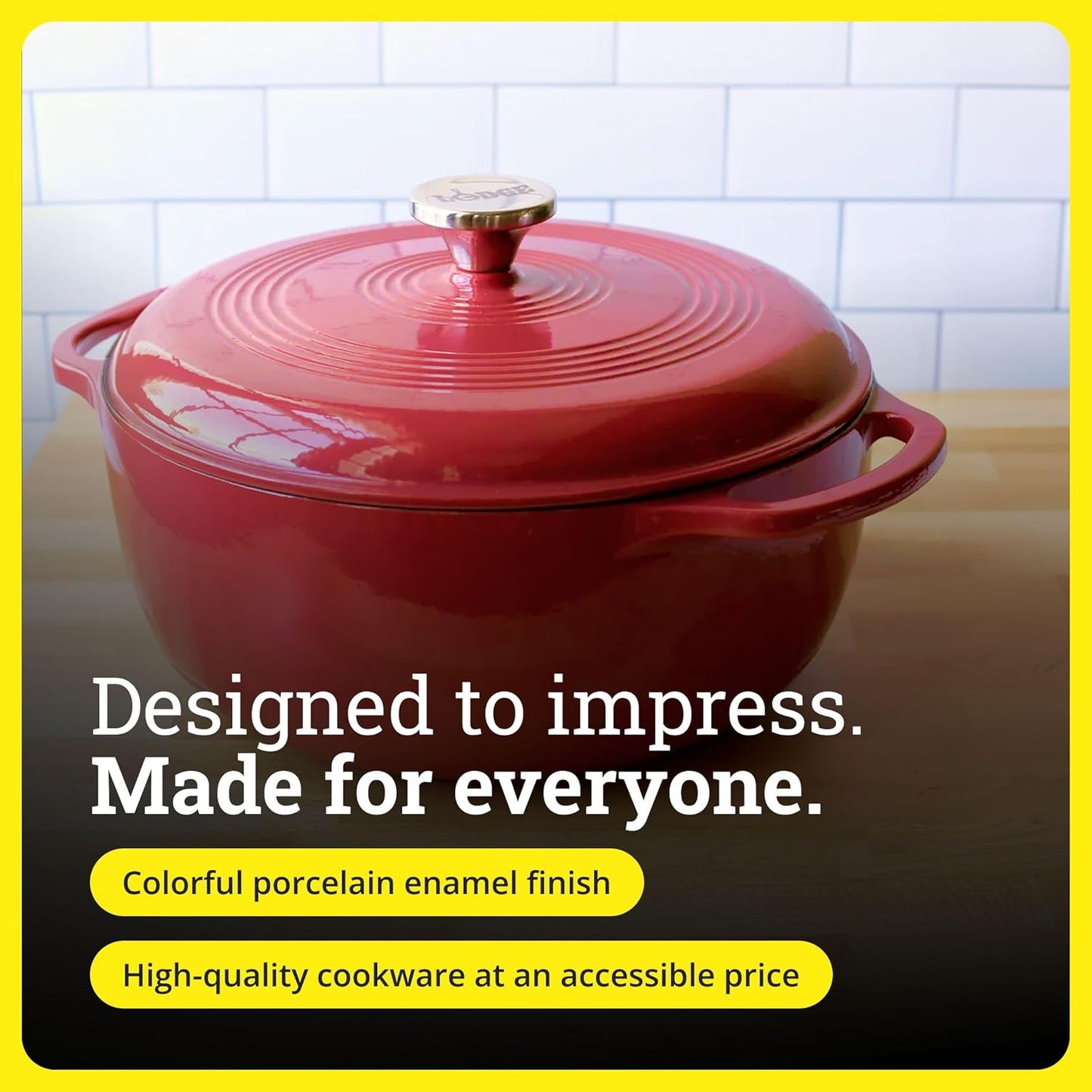 Lodge Enamel Cast Iron Dutch Oven - 6 Quart Moisture-Sealing Lid & Dual Handles - Ideal for Baking & Slow Cooking - Cranberry