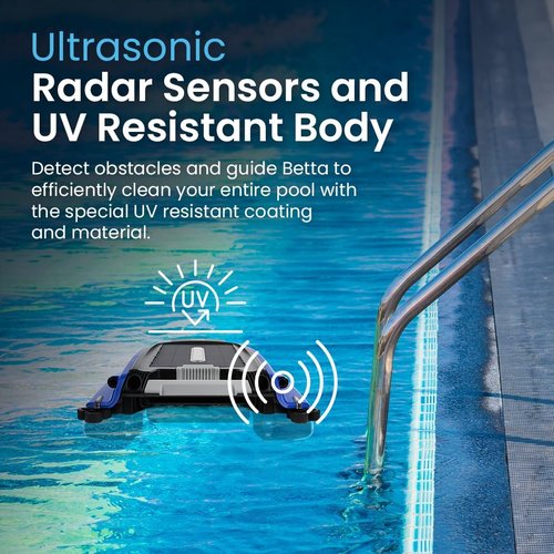 Betta SE Solar Powered Robotic Pool Skimmer - 24/7 Cleaning with Twin Motors | Blue
