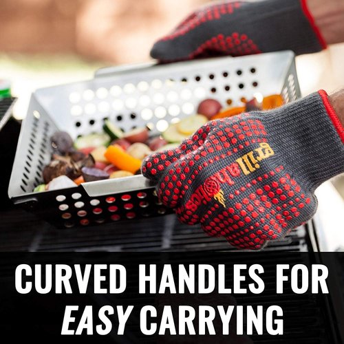 Grillaholics Grill Basket - XL Premium Stainless Steel Vegetable Grill Basket for BBQ | Ideal for Veggies, Fish & Kebabs