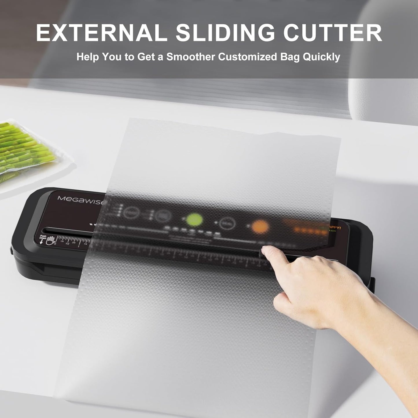 MEGAWISE Model B 2025 Vacuum Sealer - Powerful One-Touch Automatic Food Sealer for All Foods | Compact Design (Black)