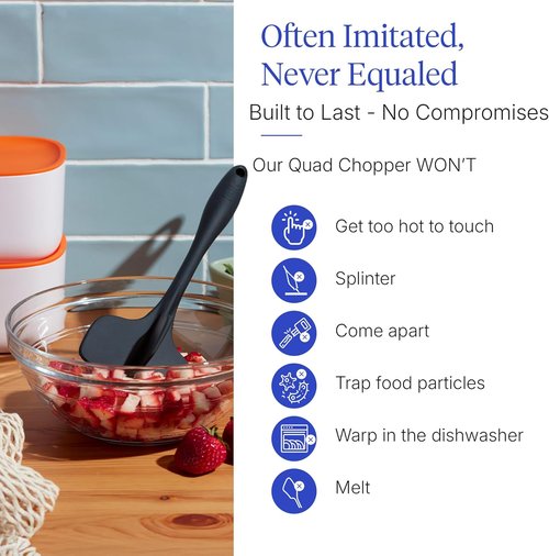 GIR Premium Silicone Quad Meat Chopper - 4 Blade Design for Perfectly Ground Beef & Potatoes - 12" Black