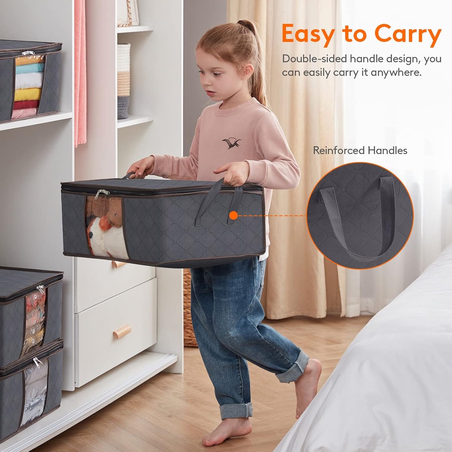 Lifewit 4-Pack Clothes Storage Bags - Foldable Organizer with Reinforced Handles & Clear Window | Gray
