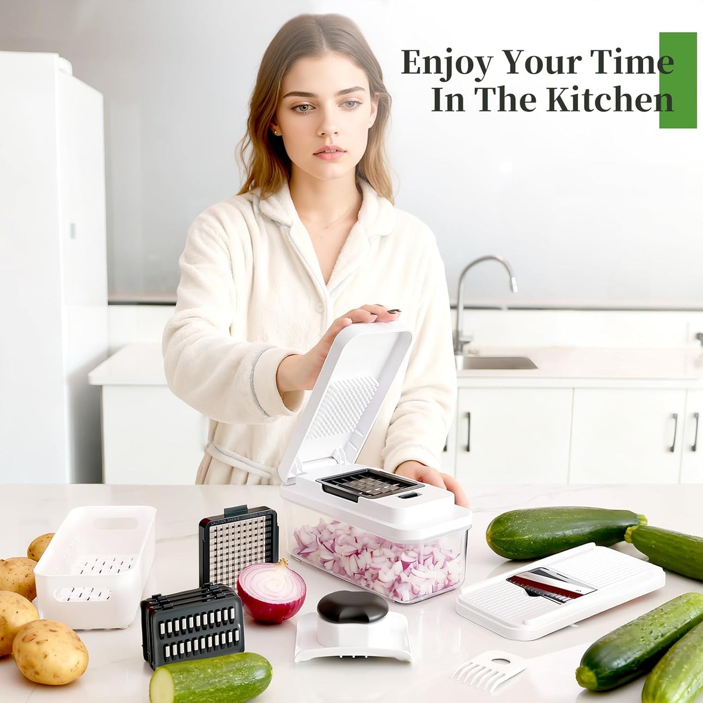 Skiennix 14-In-1 Vegetable Chopper - 7 Blades, Container & Lid | Versatile Mandoline Slicer for Kitchen