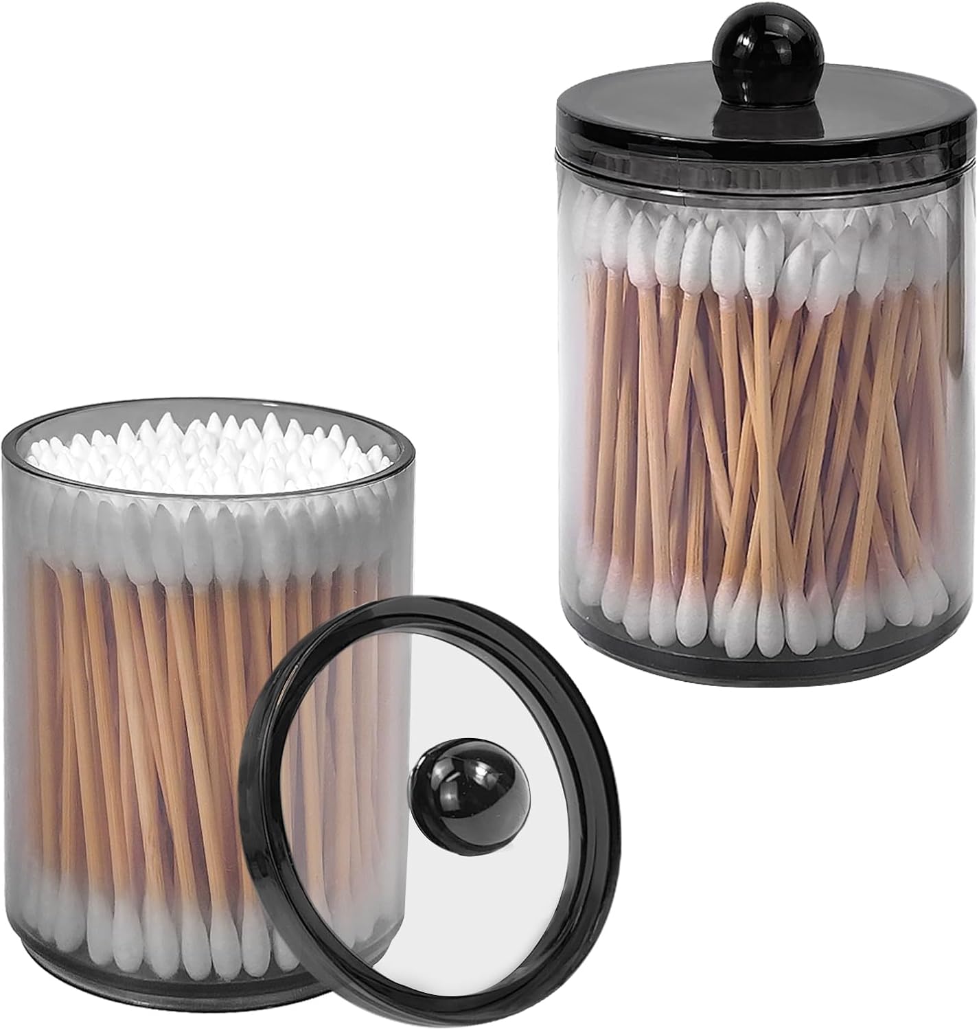Skiennix 2-Pack Black Plastic Qtip Holder - Stylish Bathroom Organizer for Cotton Swabs & Accessories