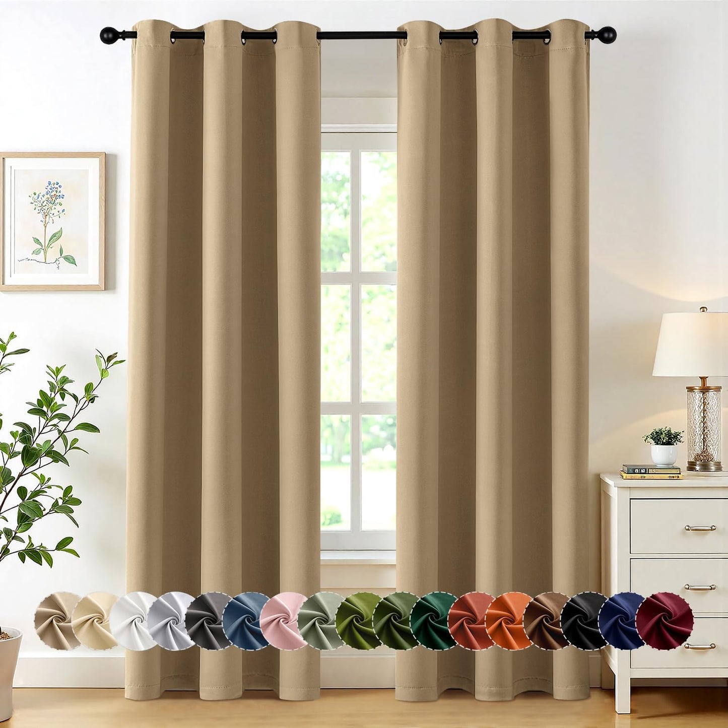 MIULEE Blackout Curtains - Taupe Brown Thermal Insulated Drapes | 84 Inches Long, Noise Reduction, 2 Panels