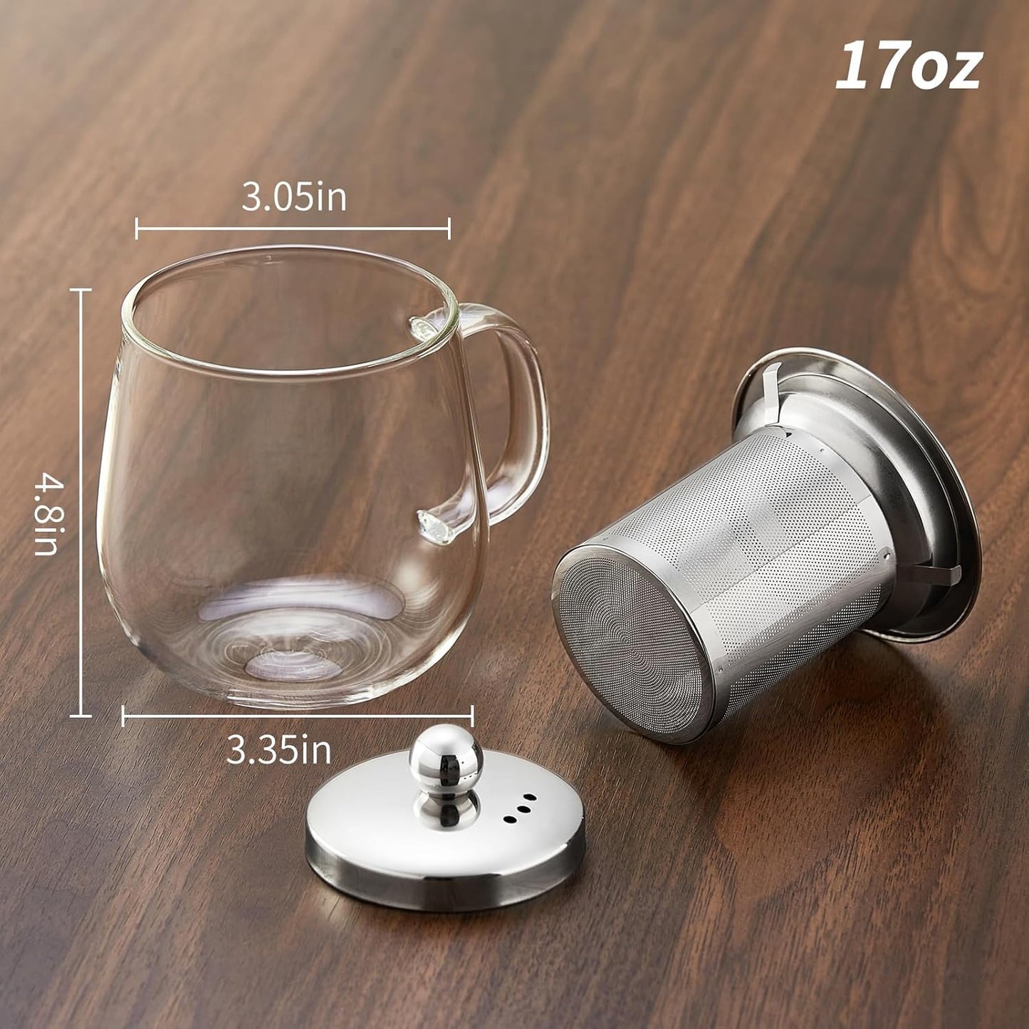 DOPUDO Glass Tea Cup with Infuser and Lid, 34oz/1000ml Large Borosilicate Teacup, Clear Mug for Loose Leaf Blooming Tea, Dishwasher Safe - Tea Maker Gift for Birthday