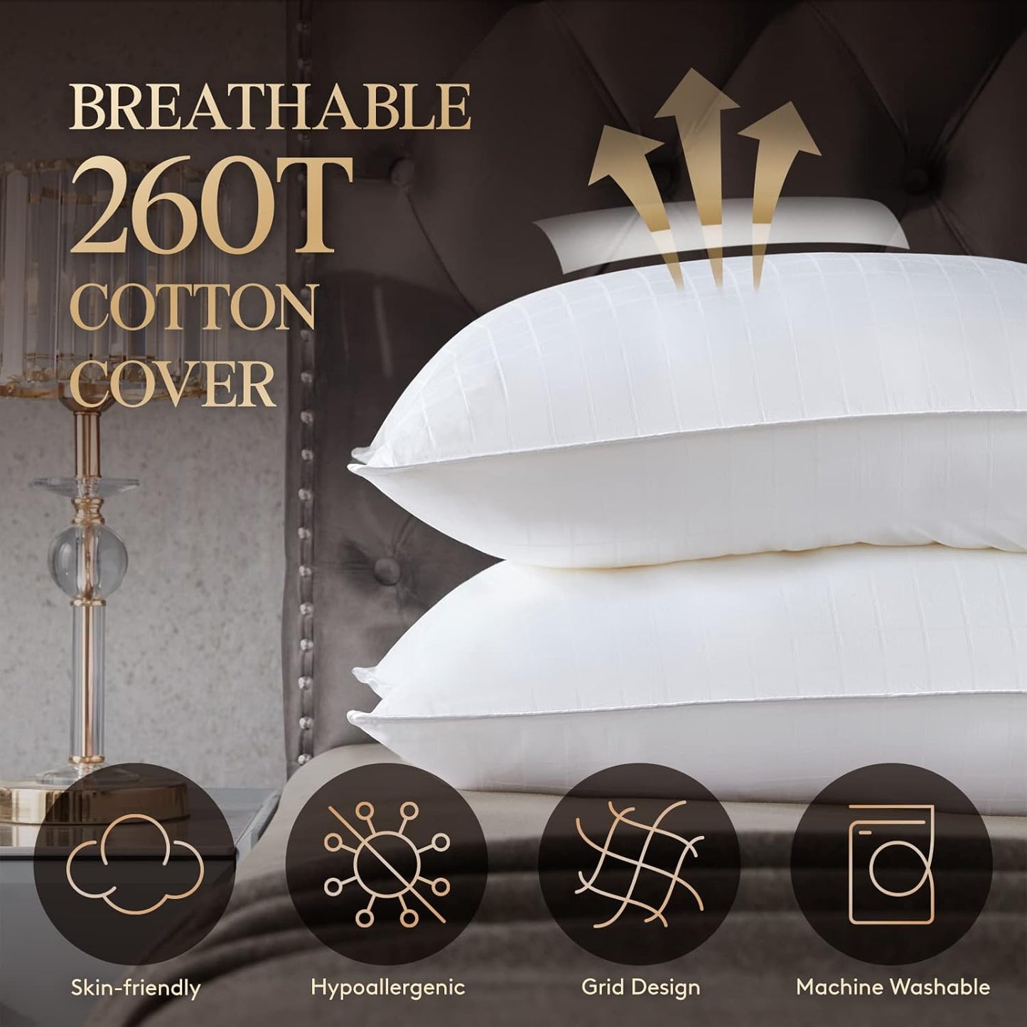 Lifewit Queen Size Bed Pillows - Soft Supportive Cooling Pillows for Side, Stomach & Back Sleepers | Set of 2