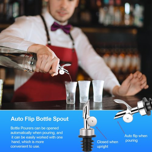Hjldaeu 12PCS Weighted Liquor Pour Spout, Stainless Steel Liquor Bottle Pourers, Auto Flip Olive Oil Spout Bottle Pourers for Wine Syrup Vinegar Home Bar Accessories