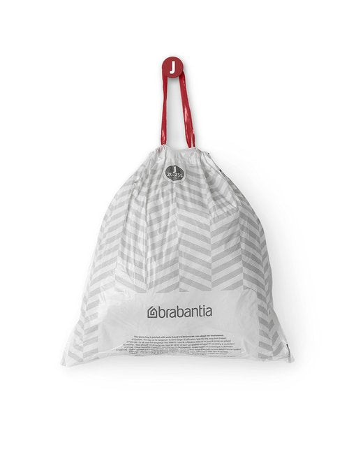 Brabantia PerfectFit Trash Bags (Size J/5.3-6.6 Gal) Thick Plastic Trash Can Liners with Drawstring Handles (120 Bags)
