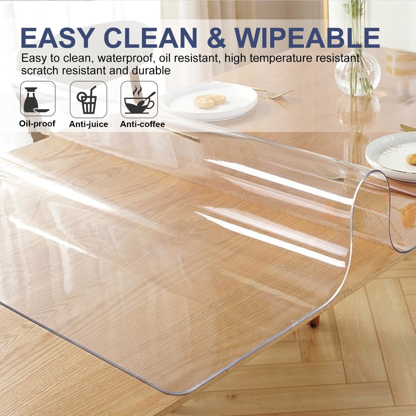 1.5mm PVC Clear Table Cover Protector 24x36 Inch Desk Blotter Cover Protector Rectangular Vinyl Desk Pad Plastic Table Cover for Dresser Night Stand Computer Writing Desk Dining Room Tabletop Non-slip