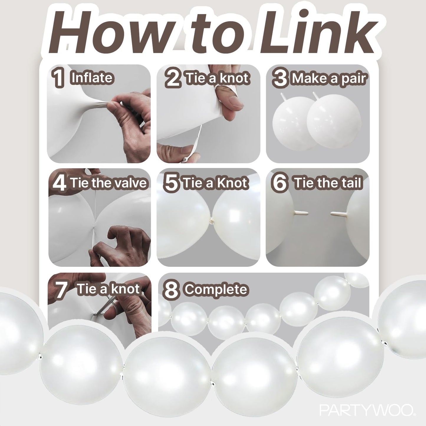 PartyWoo Pearl White Linking Balloons 100pcs 12 Inch White Link Balloon for Anniversary Retirement Wedding Graduation Baby Shower Birthday Gender Reveal Engagement Party Decorations White-W14