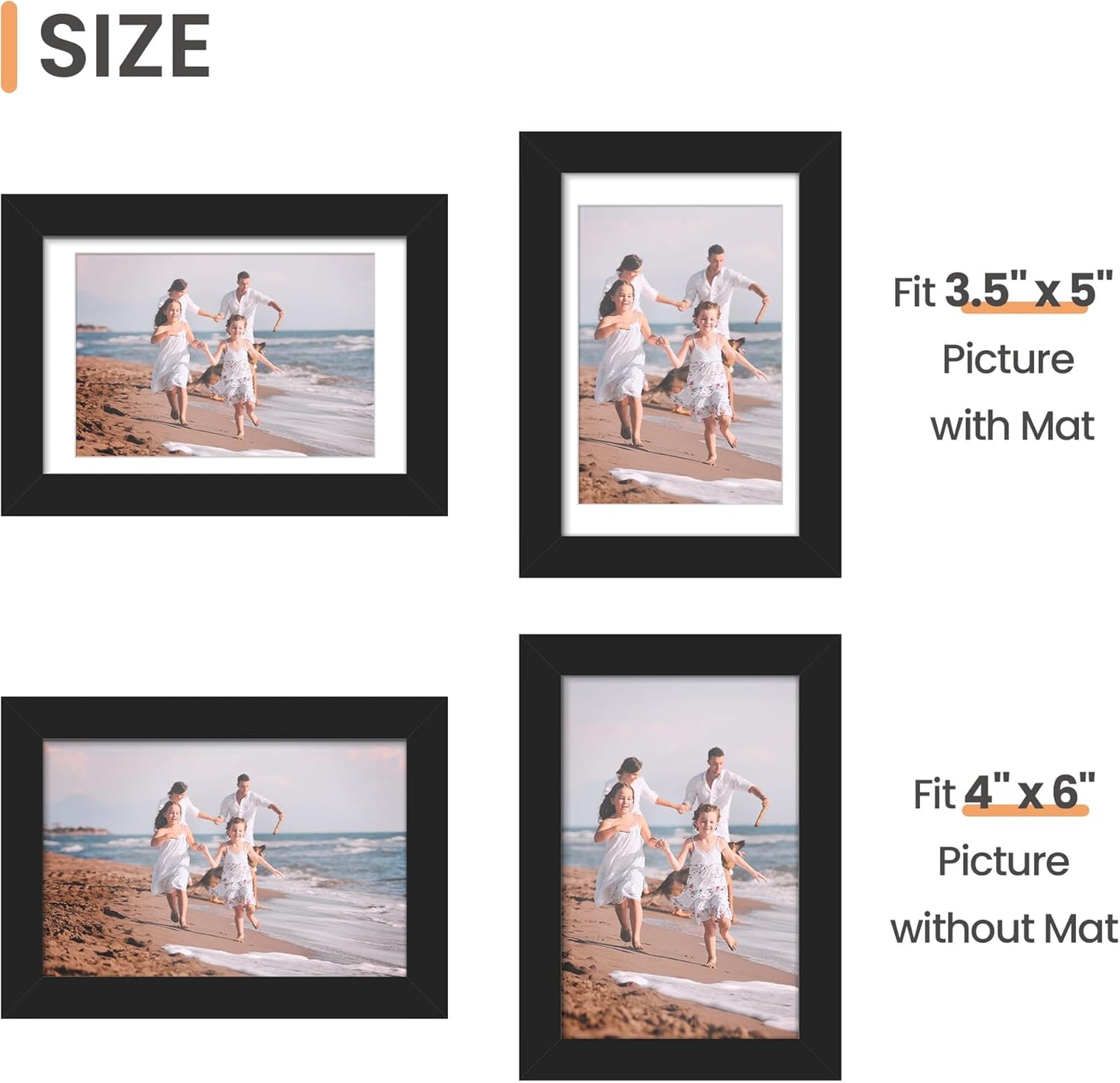 Upsimples 4x6 Picture Frame Set of 10 - Multi-Photo Collage Frames for Wall or Tabletop Display in Black