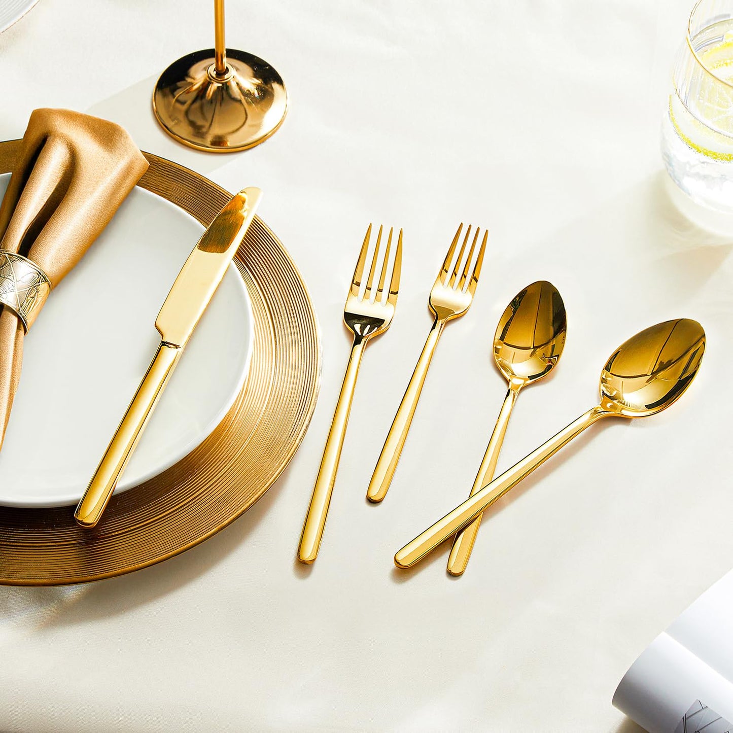 KINGSTONE Gold Silverware Set, 40 Piece Flatware Cutlery Set for 8, 18/10 Stainless Steel Silverware Mirror Polished Dishwasher Safe for Home, Restaurant, Wedding, Party(Gold, 40 pieces for 8)