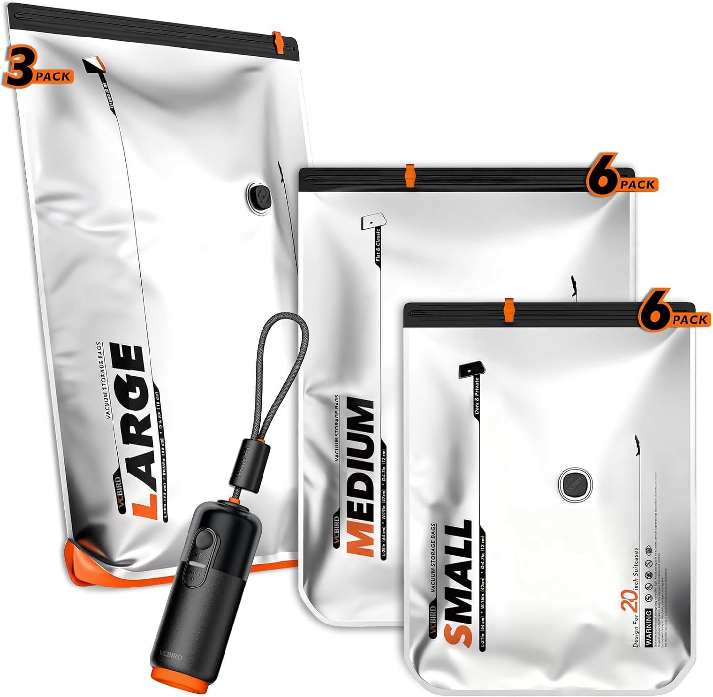 VacEase Ultra Vacuum Bags - 15 Pack Travel Compression Storage with USB & Battery Pump | Space Saver for Clothes & Bedding