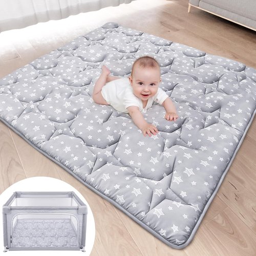 Hiaksedt Baby Play Mat - Non-Slip Padded Crawling Mat for Playpen | 50" x 50" One-Piece Design