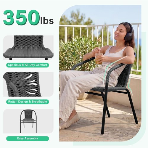 JEAREY Outdoor Rattan Dining Chairs - Set of 4 All-Weather Stackable Chairs for Lawn & Garden | Grey