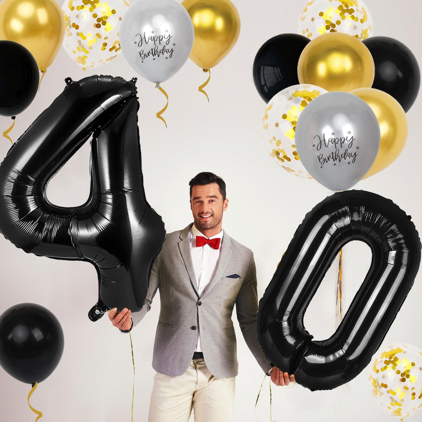 40th Birthday Decorations for Men Women, 40 inch 40 Balloon Numbers, 18 pcs 12 inch 40th Birthday Decoration Balloons for 40th Men Women Birthday Anniversary Party Decoration