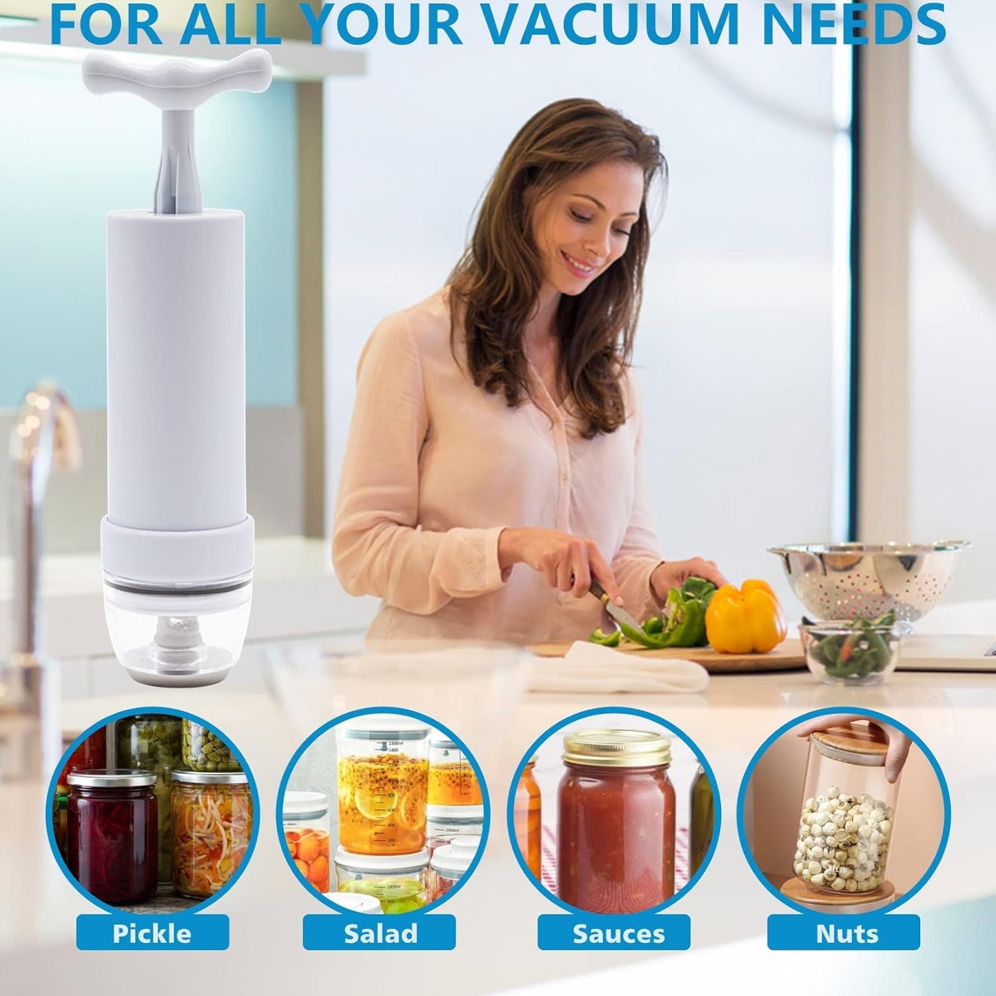 Mason Jar Vacuum Sealer - Portable Hand Pump for Regular & Wide Mouth Jars | FoodSaver Compatible