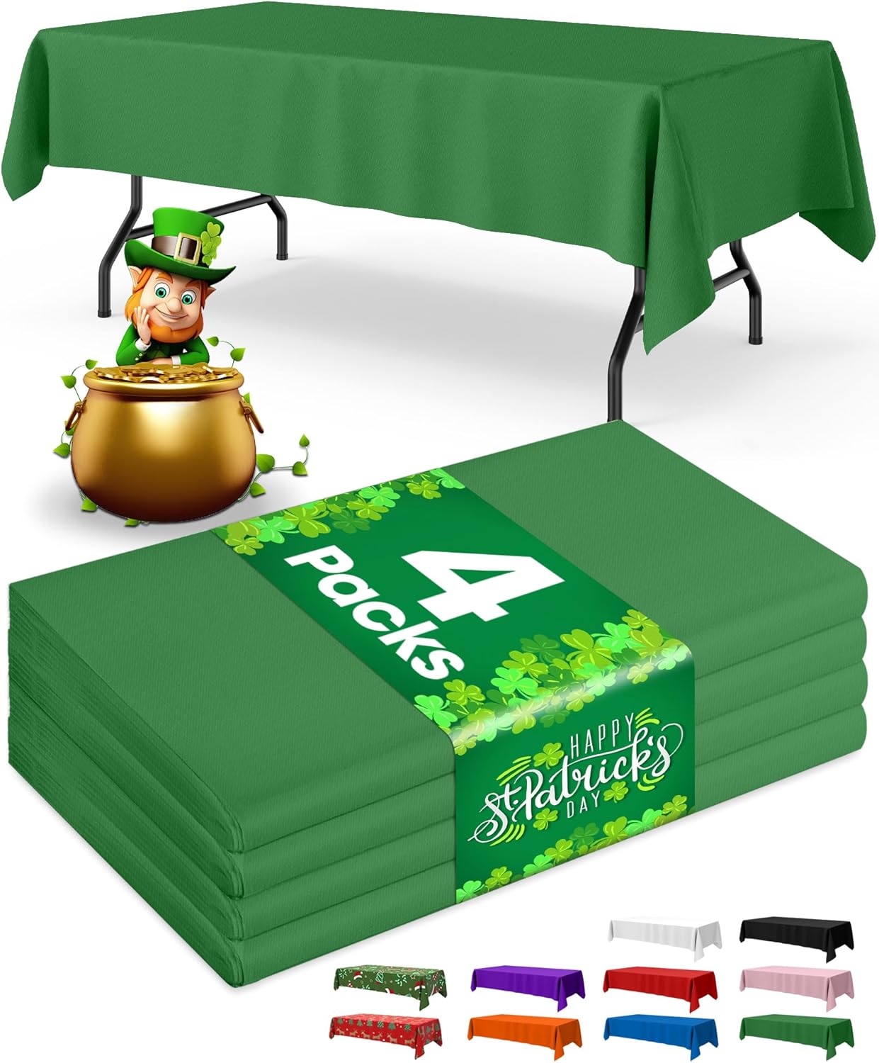 Niuara Green Plastic Table Cloth - 4 Pack Disposable 54" x 108" Table Covers for St. Patrick's Day & Parties