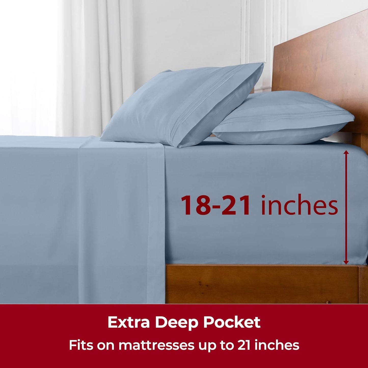 Mellanni Extra Deep Queen Sheets - Hotel Luxury Bedding | Ultra Soft, Cooling, Stain Resistant (Queen, Blue Hydrangea)