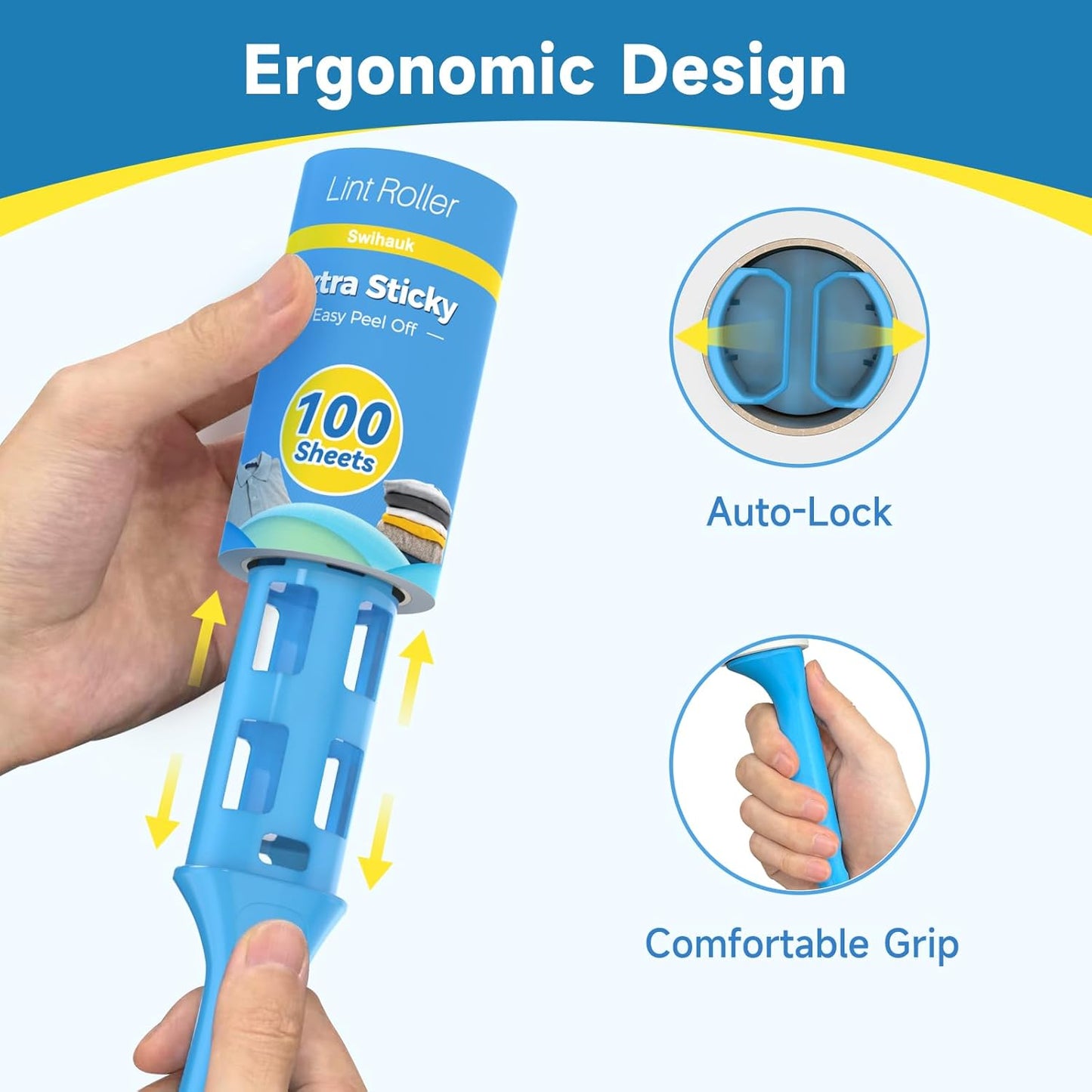 Swihauk Lint Roller - 600 Sheets Extra Sticky Pet Hair Remover | Ergonomic Handle for Clothes & Furniture