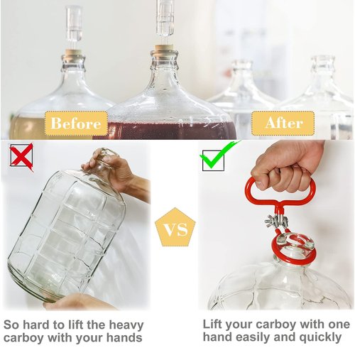 Carboy Handle, 2 Pack Carboy Carrying Handle Heavy Duty Carboy Holder for Smooth Neck 3 Gallon 5 Gallon 6 Gallon 6.5 Gallon Glass Carboys for Fermenter Wine Making Beer Brewing Home Brewing Equipment