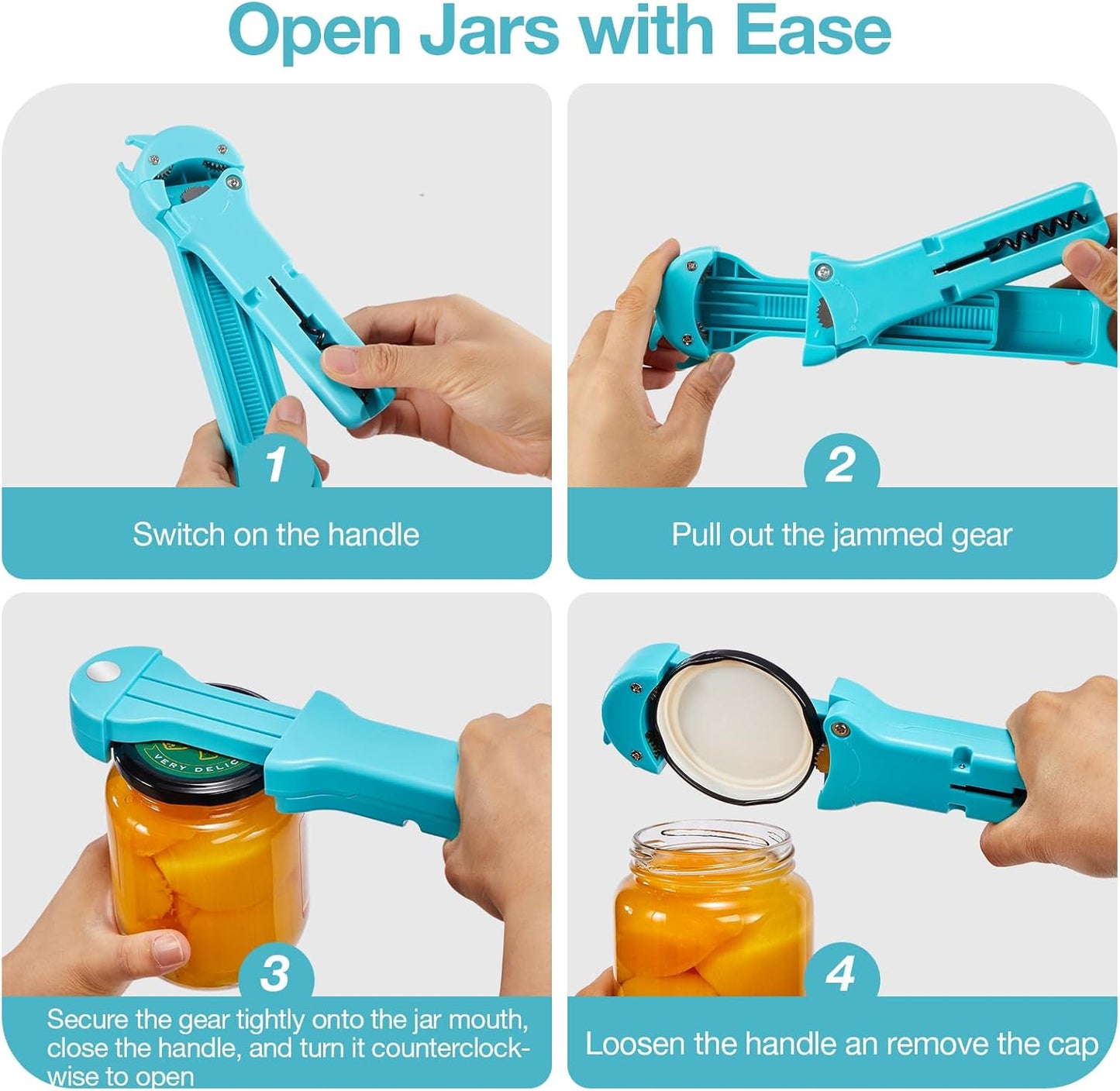 Skiennix 7-in-1 Jar Opener - Magnetic Adjustable Kitchen Tool for Seniors & Arthritis Relief (Teal)