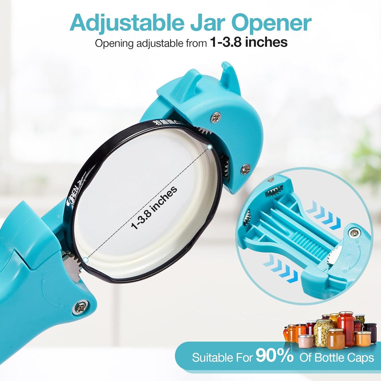 Skiennix 7-in-1 Jar Opener - Magnetic Adjustable Kitchen Tool for Seniors & Arthritis Relief (Teal)