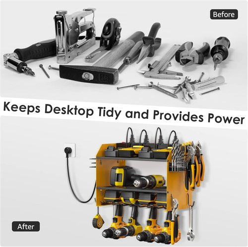 CCCEI Modular Power Tool Organizer - Wall Mount Charging Station & Heavy-Duty Shelf | 2 Pack, Yellow