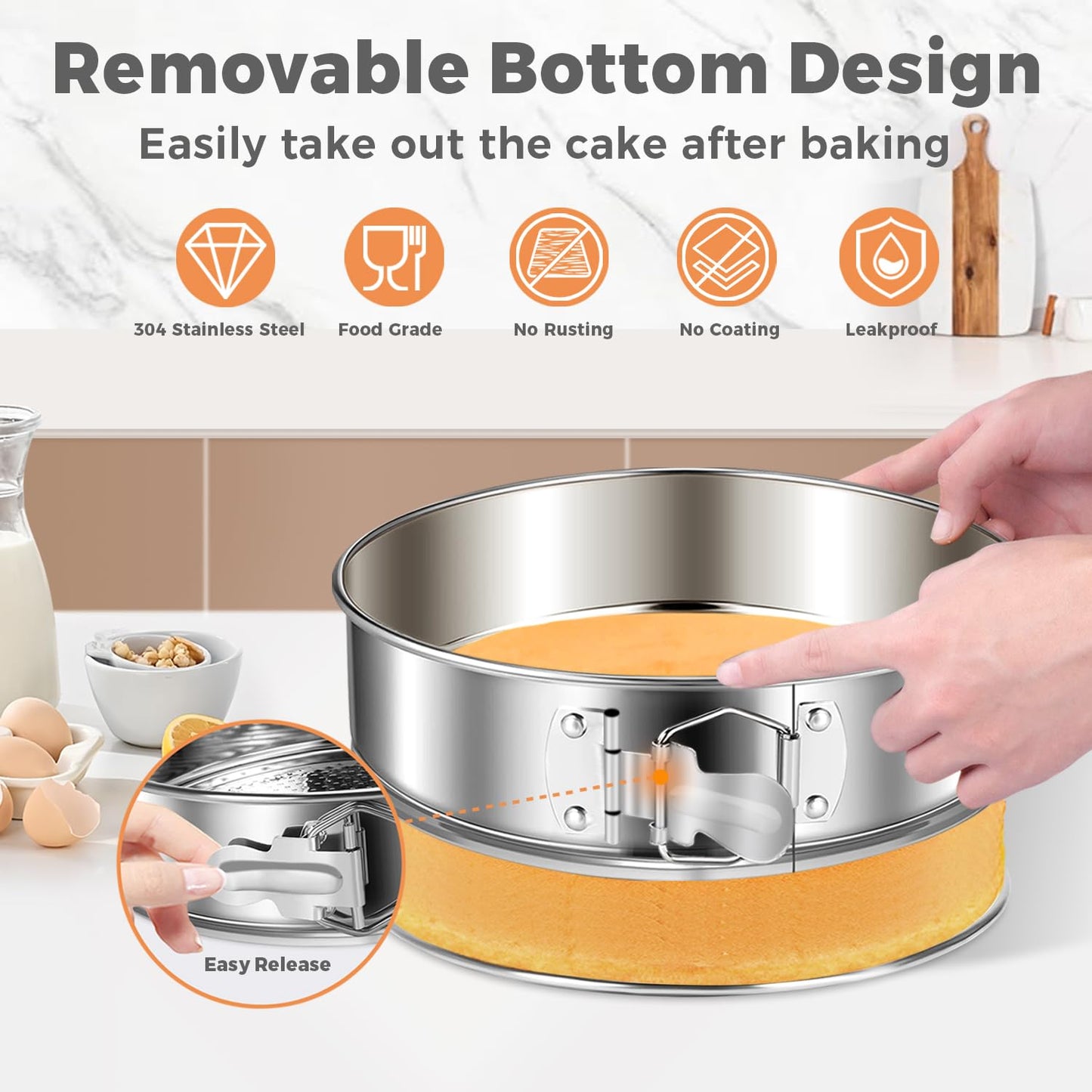 304 Stainless Steel Springform Pan 9 Inch Nonstick, Leakproof Cheesecake Pan with Removable Bottom, Spring Form Pan for Cheesecake with Protector, 9 Inch Springform Pan for Cheesecake with 50Pcs Paper