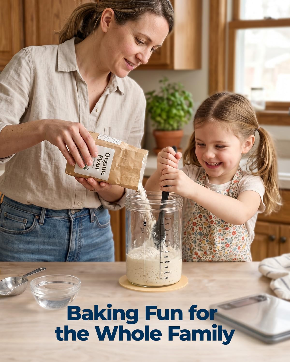 Lorzon Sourdough Starter Jar Kit - 47 oz Large Wide Mouth Bread Starter Jar with Feeding Tracking Band, Silicone Spatula, Sourdough Bread Baking Supplies