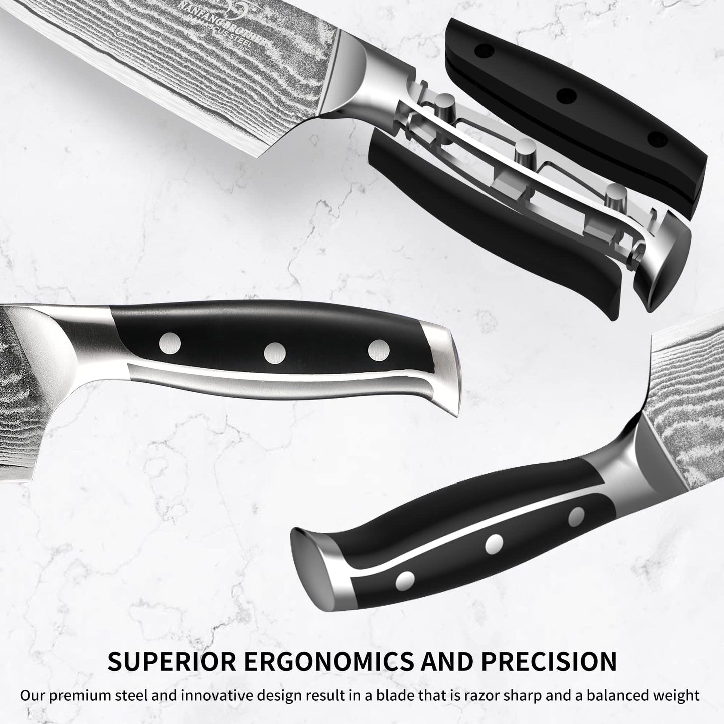 NANFANG BROTHERS Knife Sets for Kitchen with Block, Damascus Kitchen Knife Set with Block, ABS Ergonomic Handle for Chef Knife Set and Kitchen Shear
