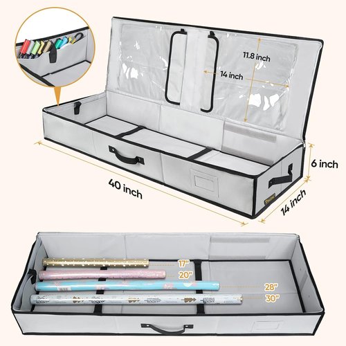 BALEINE Gift Wrap Storage Organizer - 40" Durable 600D Oxford Fabric Bag with Flexible Partitions | Gray